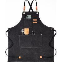 OEM Delantal Vaquero (negro) Con Bolsillos Para Peluqueros, Pintores, Jardineros Y Estilistas, Tanto Para Hombres Como Para Mujeres - Crezuo