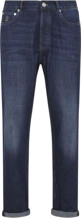Brunello Cucinelli Blue Straight Fit Logo Jeans