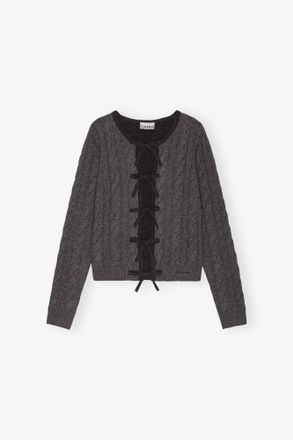 Ganni Mixed Grey and Black Cashmere Mix Tie String Cardigan - Size XXS Merino Wool