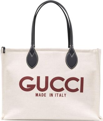 Gucci medium Gucci-print tote bag - women - Fabric/Calf Leather - One Size - Neutrals