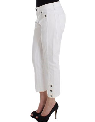 Ermanno Scervino Womens White Cropped Jeans Denim Pants Branded Capri Cotton