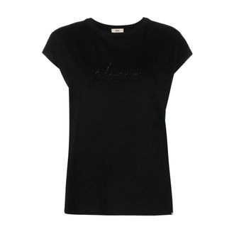 Herno T-Shirts, female, Black, Size: 2XS Crystal-Embellished Logo T-shirt