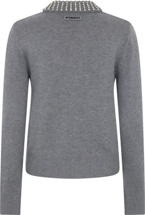 Pinko Studded Polo Collar Sweater - Gray