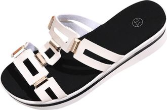 Generic White Slide Slippers for Women with Thick Sole, Round Toe Low Heel, Comfortable for Indoor and Outdoor Wear