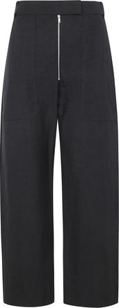 STUDIO NICHOLSON Wide Leg Broek met Rits Voor - Dames - Wijde Broeken - Blauw - XS - Linnen - Broeken