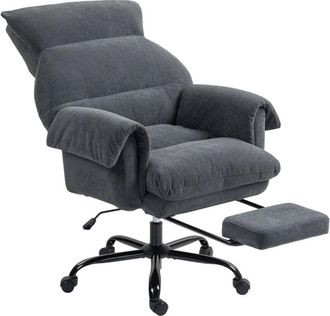 HOMCOM Homcom - silla de escritorio con reposapiés, respaldo reclinable y alto, asiento y reposabrazos anchos, acolchado grueso, altura ajustable, gris