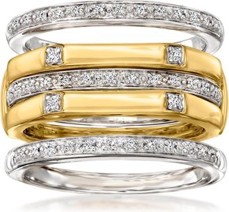 Ross-Simons Set Of 4 Diamond Stackable Rings in 2-Tone Sterling Silver