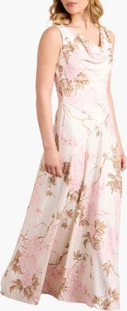 Needle & Thread Wisteria Jacquard Cowl Neck Gown in Optic White/pink at Nordstrom, Size 14