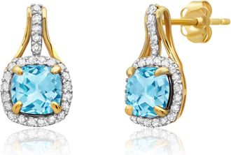MAX + STONE 10k Yellow or White Gold Cushion Cut Gemstone Drop Earrings with Diamond Accent