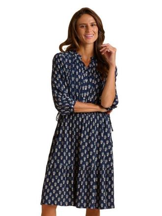 Brakeburn Alpine 3/4 Sleeve Drawstring Waist Dress in Navy at Nordstrom, Size 16