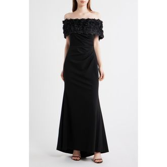 Eliza J Rosette Detail Off the Shoulder Gown in Black at Nordstrom, Size 12