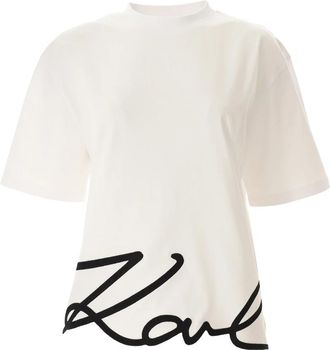 Karl Lagerfeld Signature Hem T-shirt - Dames - T-shirts - Wit - XS - Katoen - Tops