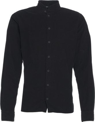Hannes Roether Black Mandarin Collar Shirt With Ribbed Texture