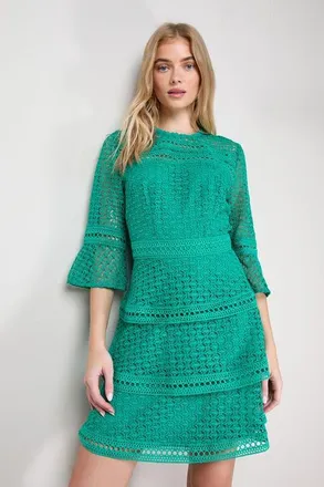 Oasis Lace Trim Detail Sleeved Mini Dress in Green at Nordstrom, Size 12