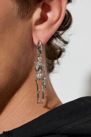 Alexander McQueen Single Earring With Skeleton Motif, Mens, Silver