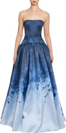 Marchesa Floral Printed Mikado Gown