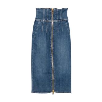 Elisabetta Franchi Gonna Midi in Denim con Zip Oro - - Skirts - Donna - Blu - M