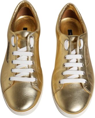 Dolce & Gabbana Gold Leather Logo London Men Sneakers Shoes