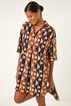 Roman Geometric Collared Shirt Dress