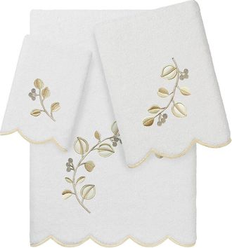 Linum Home Textiles 100% Turkish Cotton Wild Branch Scallop 3Pc Embellished Towel Set