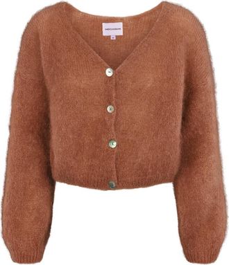 Americandreams Cornelia Cropped Cardigan - Dames - Vesten - Bruin - M - Wol - Truien & Vesten