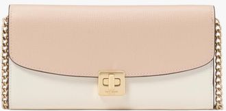Kate Spade New York Womens Phoebe Colorblock Refined Grain Leather Turnlock Wallet On A Chain - Beige - One Size