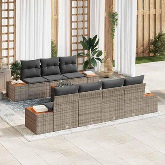 vidaXL Vidaxl - Conjunto De Sof&aacute; De Jard&iacute;n Con Coj&iacute;n 8 Pcs Gris Polirat&aacute;n