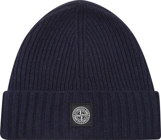 Stone Island Logo Patch Beanie - Heren - Hoeden - Blauw - S - Wol - Accessoires