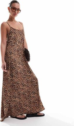 Pieces cami maxi dress in leopard print-Multi