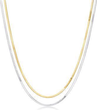 Ross-Simons Italian Sterling Silver and 18kt Gold Over Sterling 2-Strand Herringbone Necklace