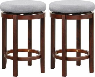 Costway Costway - Set of 2 Bar Stools Wooden Counter Height Chair 360° Swivel Kitchen Padded Seat