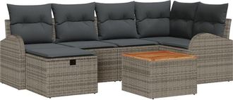 vidaXL Garden Sofa Set with Cushion 7 pcs Grey Poly rattan vidaXL