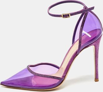 Gianvito Rossi Purple Pvc And Crystal Embellished Suede Sabin Ankle Strap Pumps