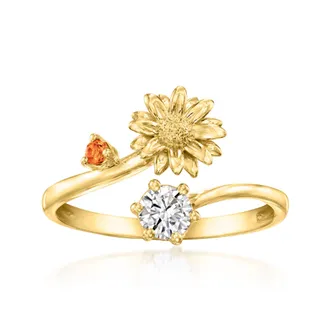 Ross-Simons Daisy Flower/April Birthstone Ring With Single Citrine and. Lab-Grown Diamond in 18kt Gold Over Sterling
