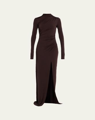 Sally Lapointe Ruched Mock-Neck Jersey Column Gown