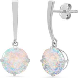 MAX + STONE 14k White Gold Solitaire Round-Cut Gemstone Drop Earrings (8mm)
