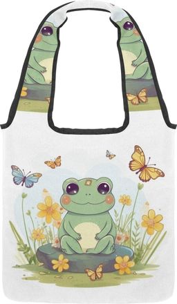 Generic Watercolor Frogs Reversible Canvas Shoulder Tote - Double-Sided Print, 12oz Cotton, 27cm Drop, Fold-Flat Bag for Travel, Shopping, Street Outings