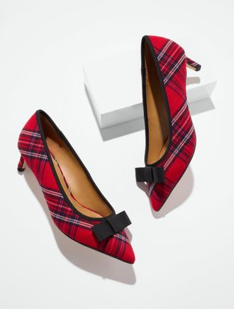 Talbots Sierra Bow Classic Tartan Kitten Heel Pumps - Red - 10 1/2 M Talbots
