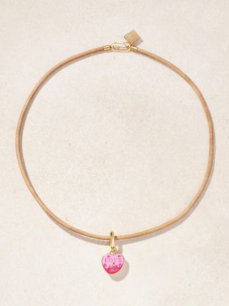 Lauren Rubinski Collana In Oro 14 Carati, Smalto E Cordoncino Love Me - Neutri