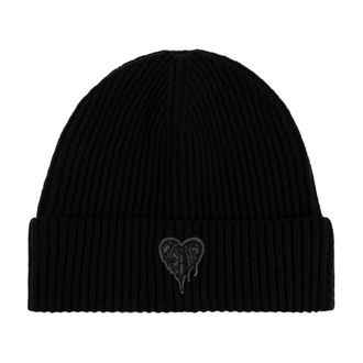 AllSaints Beanies, female, Black, Size: ONE SIZE Heart Logo Rib Beanie