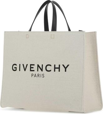 Givenchy Womens Canvas Logo Tote Beige Cotton Flax Polyurethane
