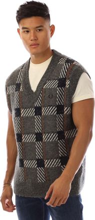 Fred Perry Heren Fred Perry Glitch Tartan gebreide tanktop in grijs