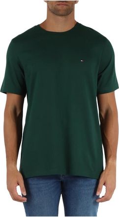 Tommy Hilfiger Regular Fit Katoenen T-shirt met Voorlogo Borduurwerk - Heren - T-shirts - Groen - M - Katoen - Tops