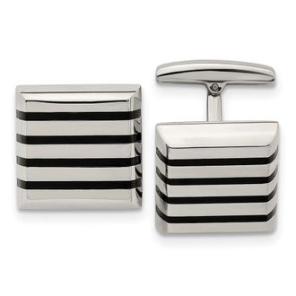 Diamond2Deal Stainless Steel Polished Black Rubber Square Cufflinks