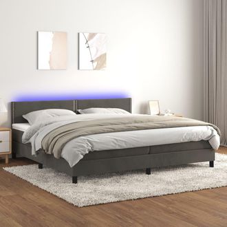 vidaXL Vidaxl - Cama Box Spring Colch&oacute;n Y Led Terciopelo Gris Oscuro 200x200 Cm