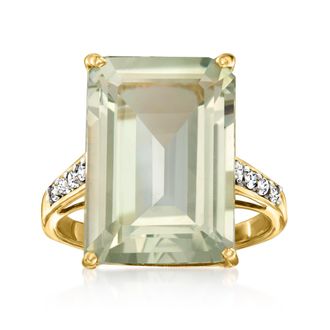 Ross-Simons Prasiolite Ring With. Diamonds in 18kt Yellow Gold