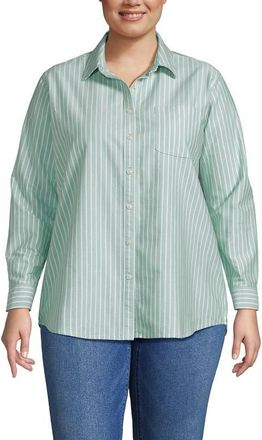 Lands End Oxford Shirt in Mineral Aqua Stripe at Nordstrom, Size 1X