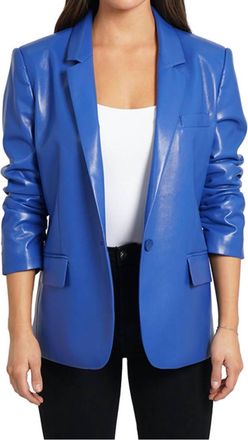 Love Token Frankie Faux Leather Blazer In Royal Blue