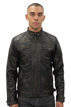 Infinity Leather Mens Vintage Quilted Biker Jacket-Monaco - Black - Size X-Small