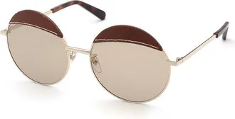 Loewe LW40007U33N Round Brown Leather Frame Sunglasses - Gold